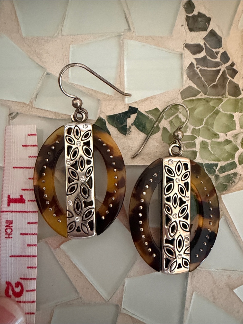 Brighton Bock PartyTortoiseshell Hoop Dangle Earrings with Filigree Acccents - Picture 4 of 5